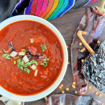 smoked salsa roja next to its ingredients