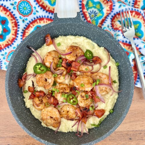 cauliflower grits with shrimp ready to eat