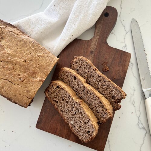 gluten free bread on a brown cutting board